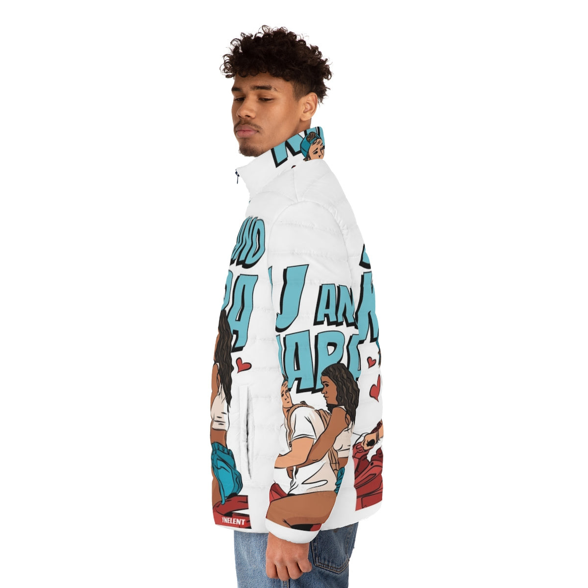 Outer Banks inspired puffer jacket with JJ and Kiara design - men side left